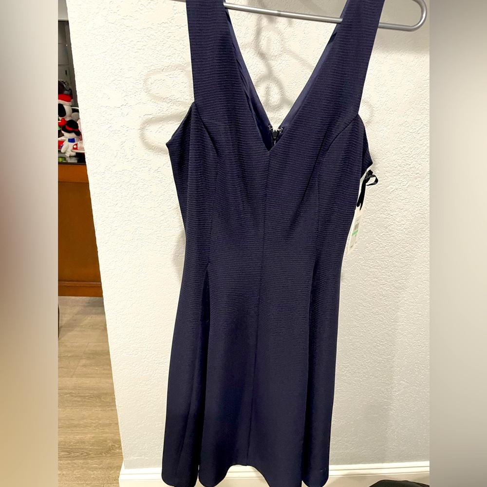 Kenzie fit and flare navy dress.